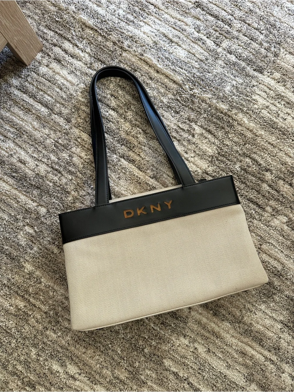 DKNY Black & Cream Canvas Tote Bag 12,5x7,5 in